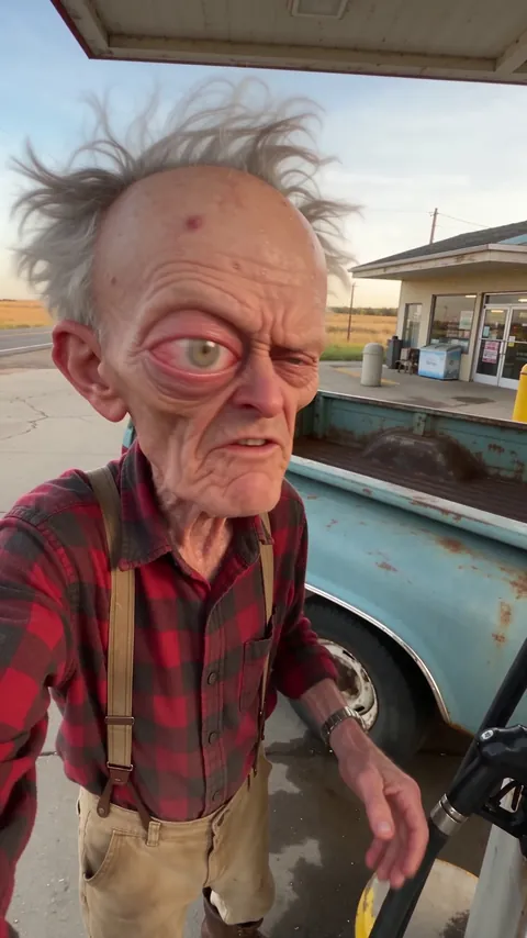 Earl Pruitt, retired, filling up his pickup, at a country gas station