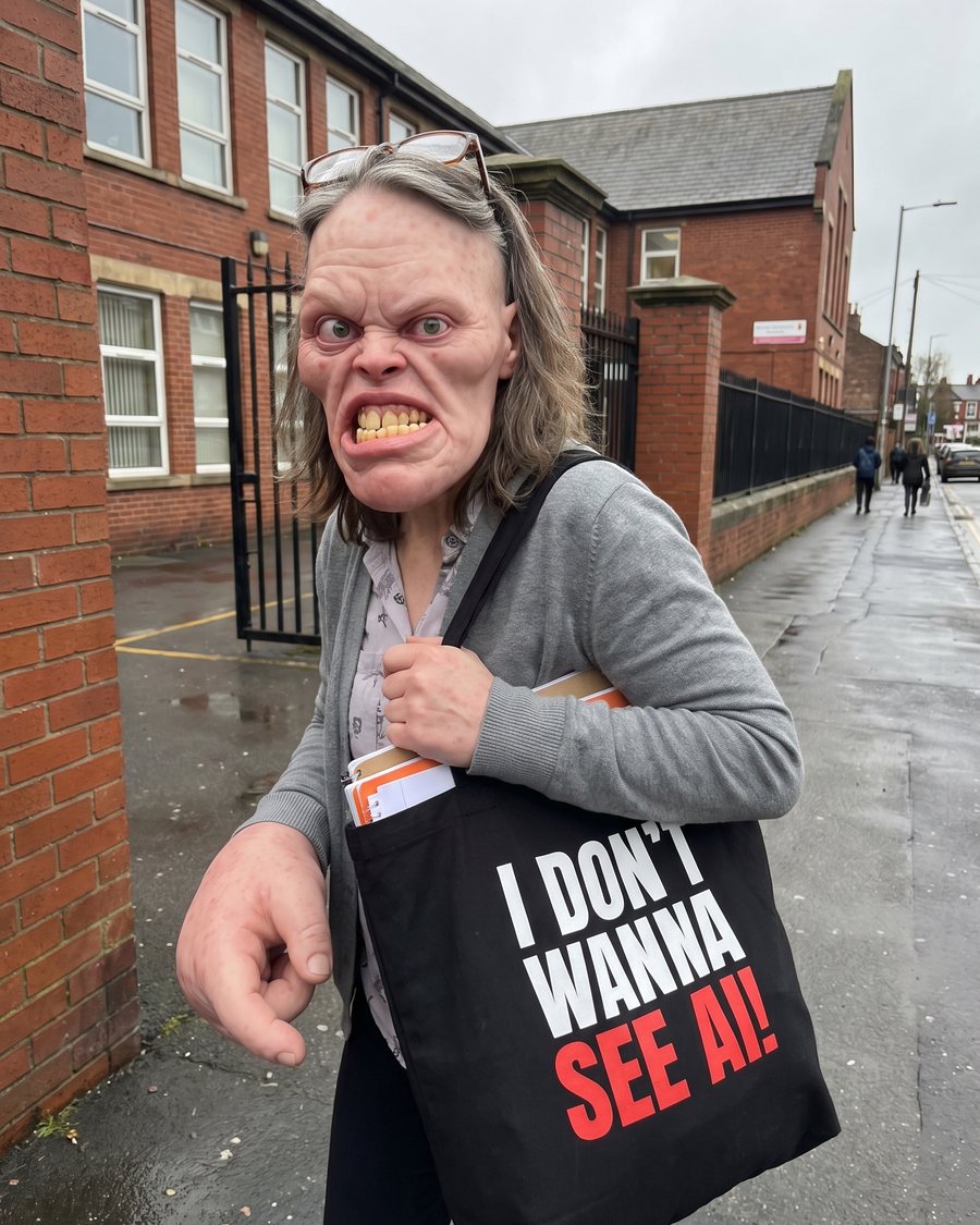 I DON'T WANNA SEE AI! Tote, carried by Alison Hartley